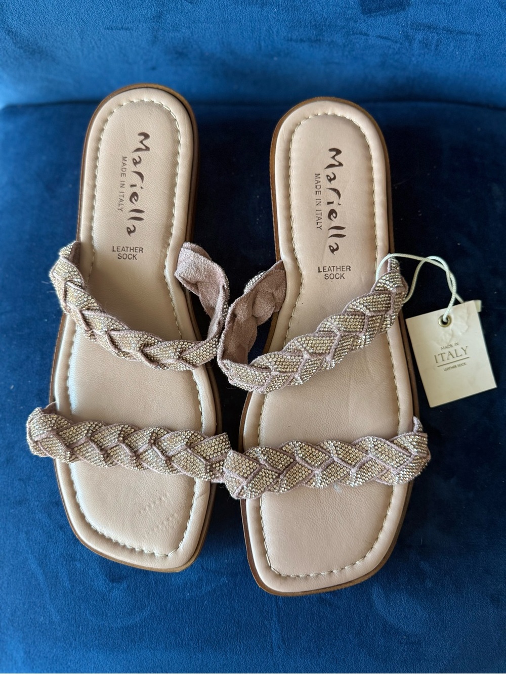Mariella Taupe Braided Slide Sandals with Metallic Detail